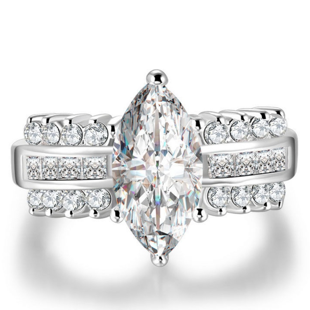 925 Silver Ring Marquise Cut White Sapphire New